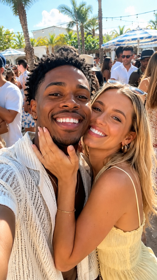 A couple taking a selfie at the beach
